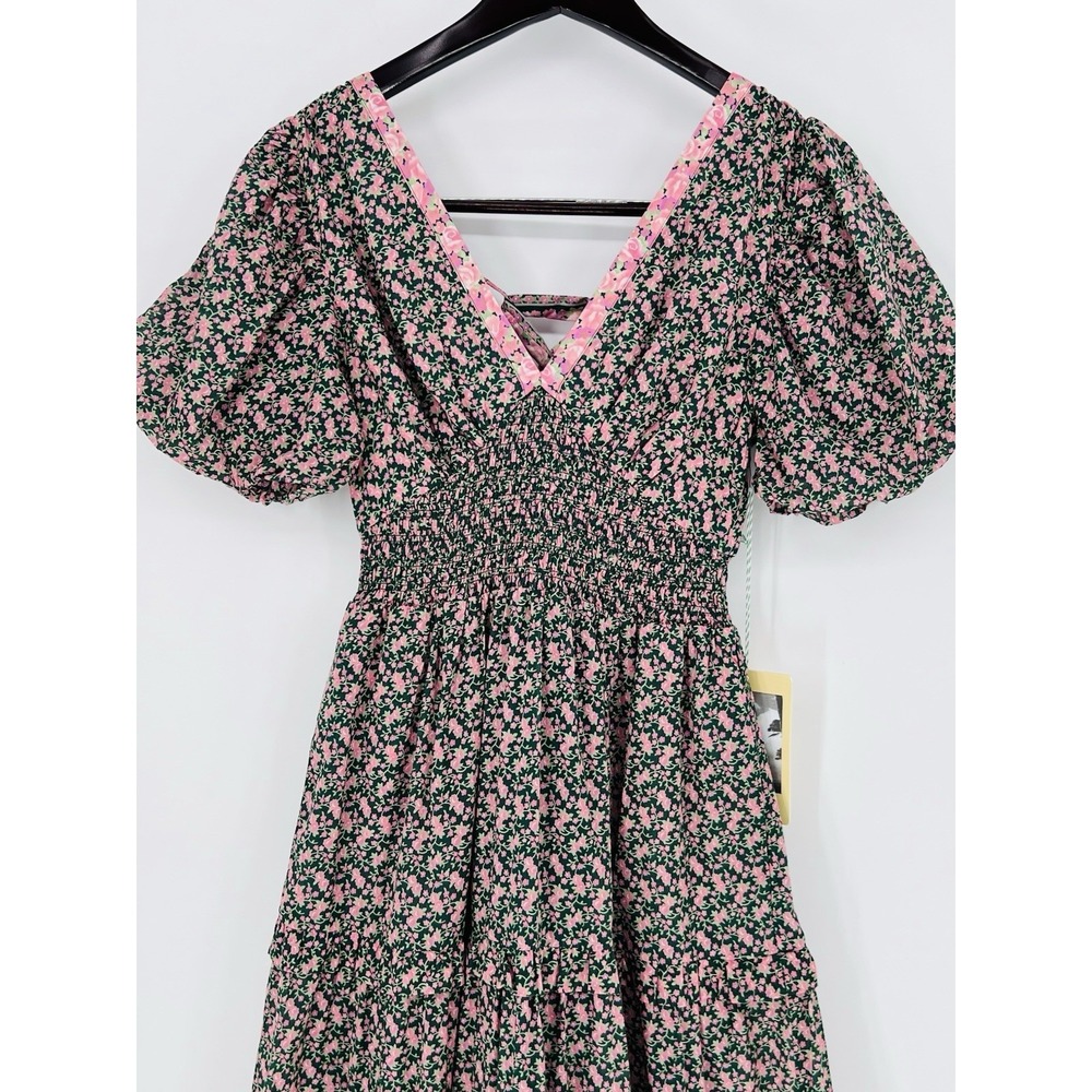 Travota Birds Of Paradise Nellie Dress "Sweet Melba" Midi Green/Pink Floral XS - Picture 2 of 12